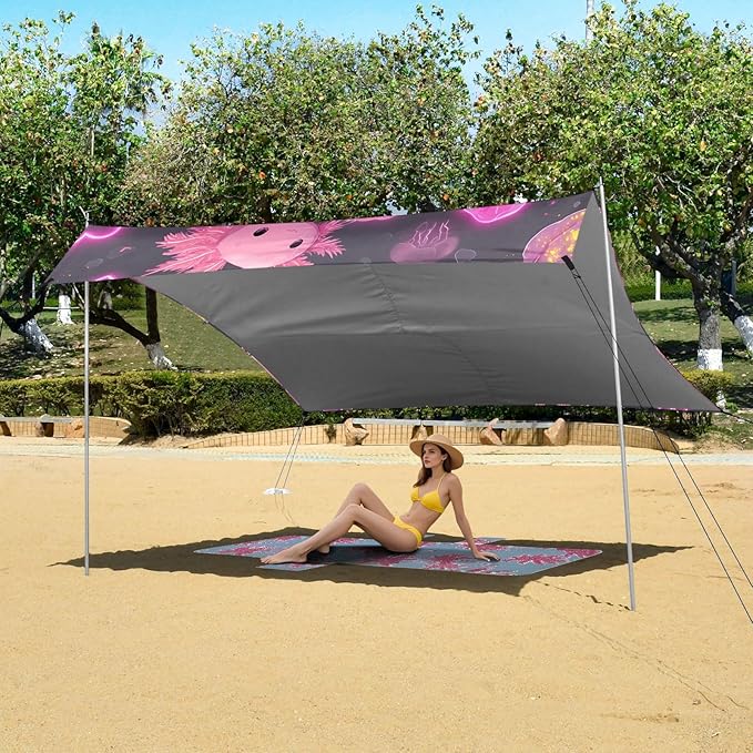 ALAZA Love Salamander Pattern Beach Tent Sun Shelter Portable Canopy Sunshade for Outdoor Camping Picnics Backyard Fun 10x9 ft