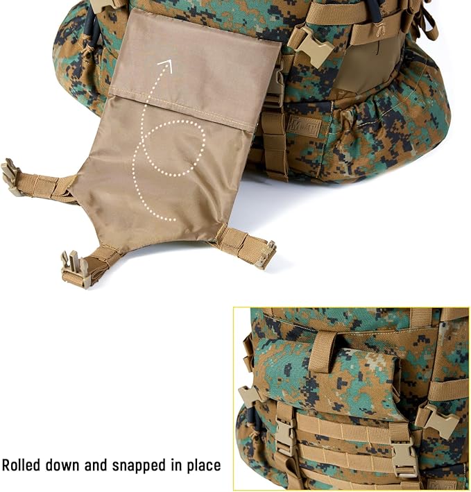 MT Military Army Large Rucksack with Detacheable Assault Backpack Hydration Pack Shoulder Straps and Waist Belt Metal Frame | Detacheable Hydration Pack Shoulder Straps Waist Belt Metal Frame