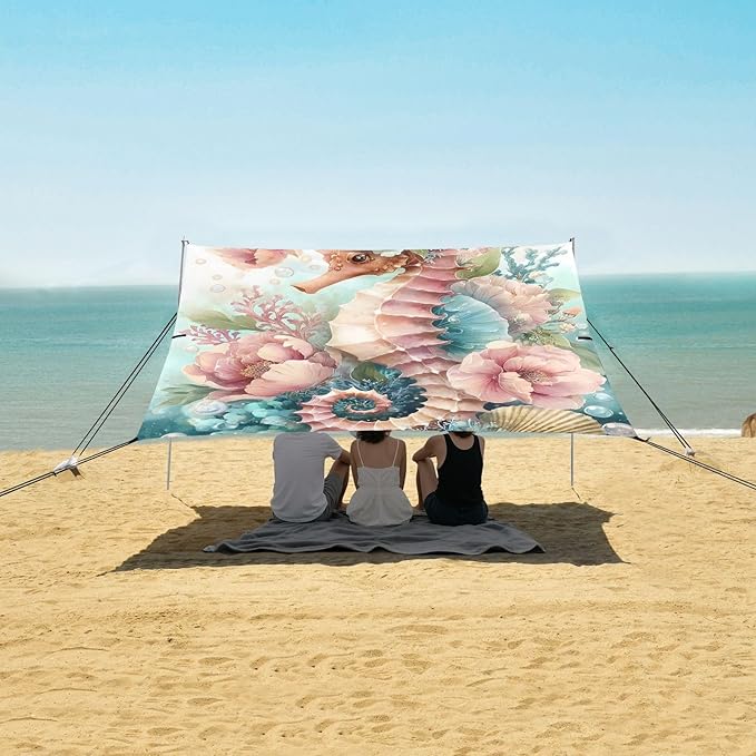 ALAZA Beautiful Seahorse Beach Tent Sun Shelter Portable Canopy Sunshade for Outdoor Camping Picnics Backyard Fun 10x9 ft