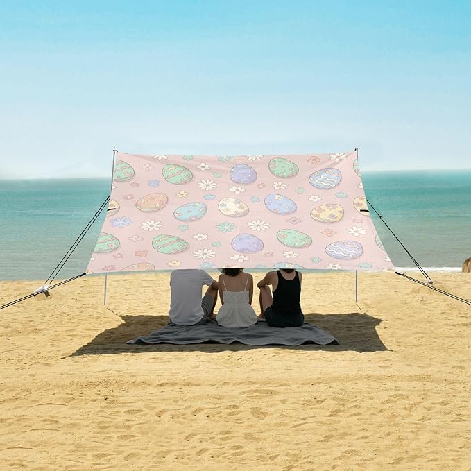 xigua Easter Egg Beach Tent Sun Shelter with Carrying Bag - Silver Coated Oxford Fabric Beach Canopy for Beach Camping Fishing - Includes Windproof Ropes Sandbags &amp Stakes