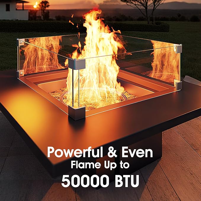 28 Inch Outdoor Propane Fire Pit50000 BTU Gas Fire Pit Table with Steel Lid304 Stainless Steel H-BurnerWind GuardFire Pits for Patio DeckBlack