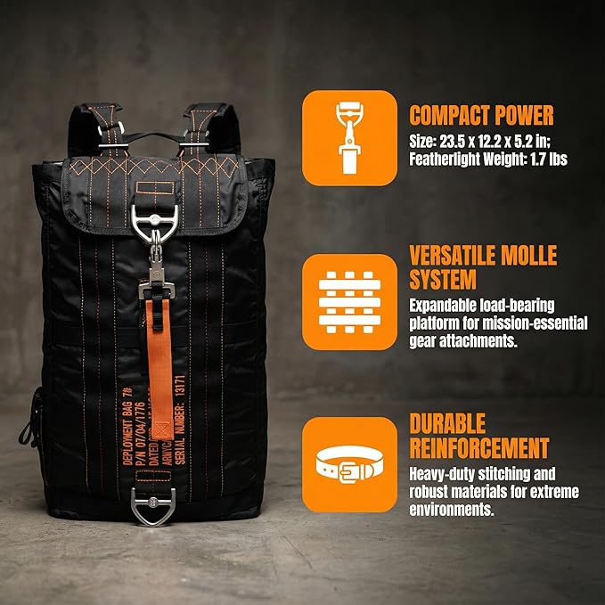 Military Tactical Backpack Parachute Buckles Hook Nylon Rucksacks Flight Backpacks Day Pack for OutdoorHikingCamping (Black)