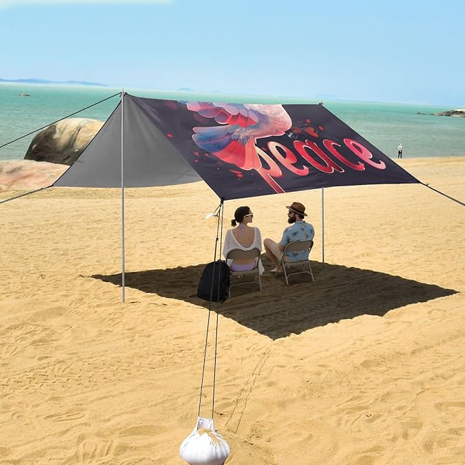 ALAZA Gradient Peace Dove Beach Tent Sun Shelter UPF50+ Protection Beach Shade Canopy w/ 4 Sandbags for Outdoor Camping Fishing Backyard Fun Picnic 10x9 ft