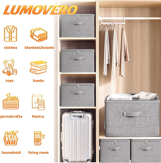 Collapsible Storage Bins for Home OrganizationGrey storage Bins Waterproof Fabric Foldable Organizer Boxes [3 Pack] 19.29in x 14.57in x 12.2in (49CM x 37CM x 31CM)