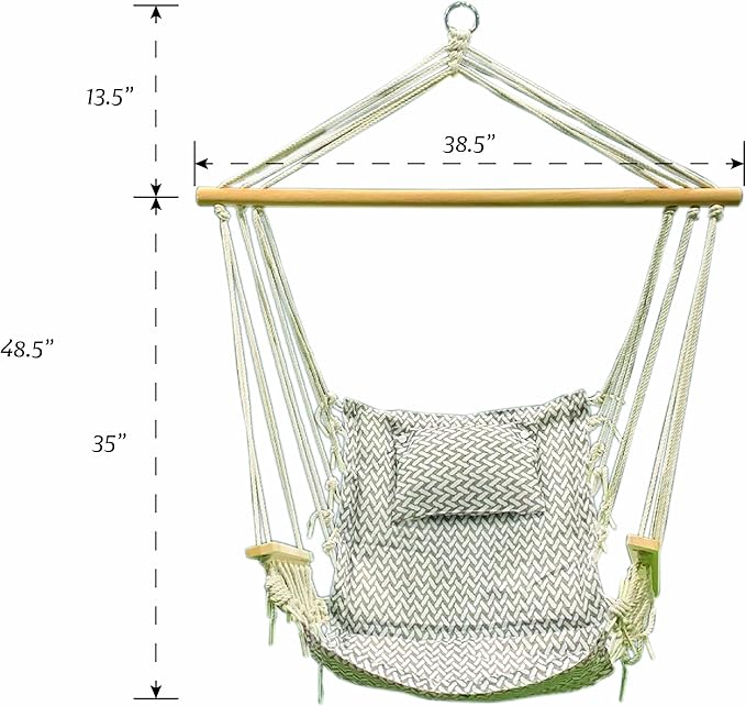 Hammock Chair Hanging Rope Swing *12 Patterns Quality Comfortable and Breathable Fabric - Indoor/Outdoor - Grey Herringbone Pattern