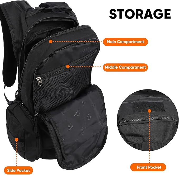 35L Tactical Backpack for Men MOLLE Military Bug Out Bag Waterproof Rucksack for Hiking with Hydration Port Black