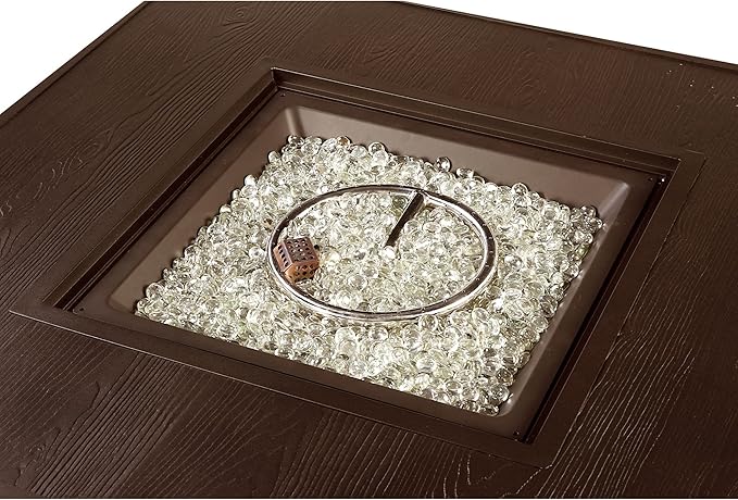 Oakland Living Square 42 in. x 42 in. Aluminum Propane Fire Pit Table with Glass Beads Two Covers Lid 57000 BTUs in Brown Finish
