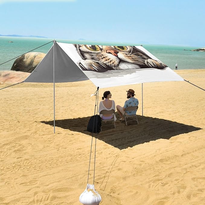 ALAZA Funny Cat Face Beach Tent Sun Shelter Portable Canopy Sunshade for Outdoor Camping Picnics Backyard Fun 10x9 ft