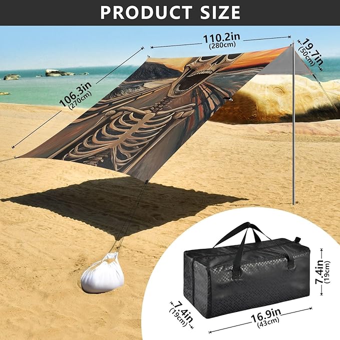 ALAZA Screaming Skull Beach Tent Sun Shelter Portable Canopy Sunshade for Outdoor Camping Picnics Backyard Fun 10x9 ft
