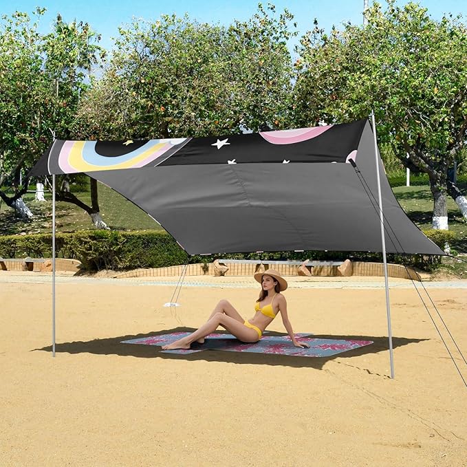 ALAZA Cloud Rainbow Pattern Beach Tent Sun Shelter Portable Canopy Sunshade for Outdoor Camping Picnics Backyard Fun 10x9 ft