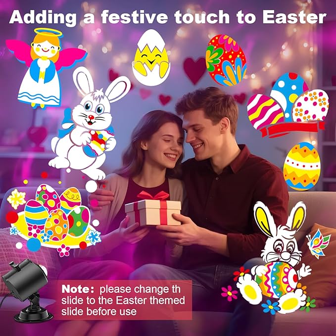 2026 Upgrade Brighter Easter Projector Lights Outdoor8 Patterns Holiday Projectors 10HD Slides (Ocean Wave &amp Patterns) Weatherproof Easter Decorations for Light Show