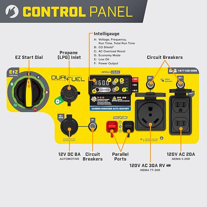 Champion Power Equipment 5500-Watt Dual Fuel RV Ready Portable Open Frame Inverter Generator with Quiet Technology and CO Shield CARB Compliant