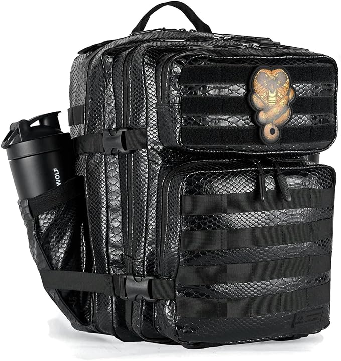 WOLFpak 25L Athletic Gym Backpack (King Cobra) Durable 1000D Waterproof Oxford Material w/MOLLE Webbing Laptop Pocket &amp Dual Cup Holders Durable Fitness/Travel/Military Daypack
