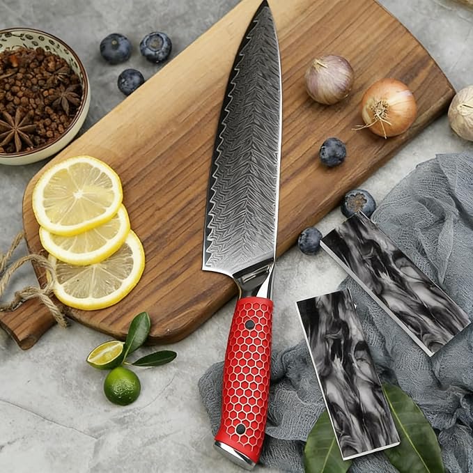 2 Pieces Of Red Resin Knife Handle Material Customized DIY Blank Blade Honeycomb Texture Patch(4pcs)