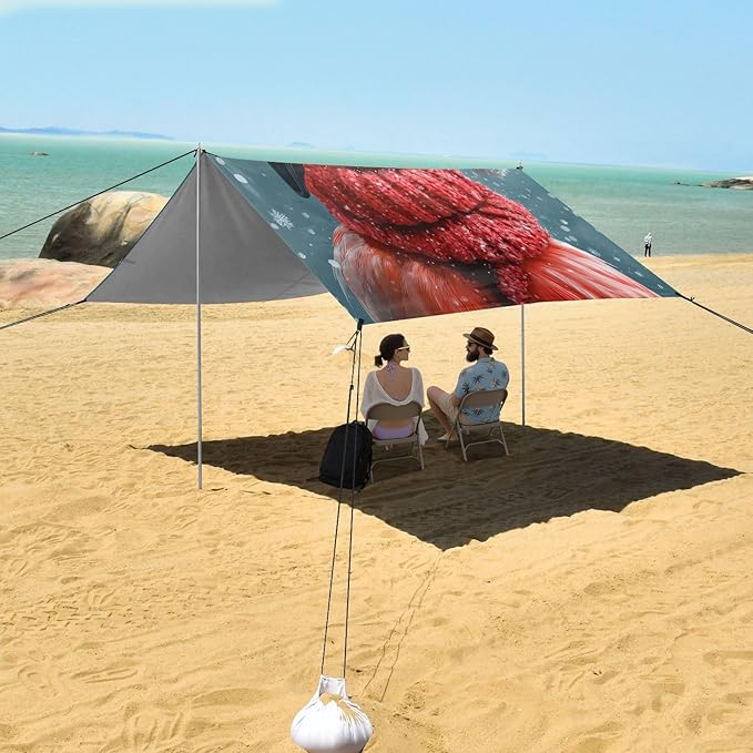 ALAZA Christmas Flamingo Beach Tent Sun Shelter UPF50+ Protection Beach Shade Canopy w/ 4 Sandbags for Outdoor Camping Fishing Backyard Fun Picnic 10x9 ft
