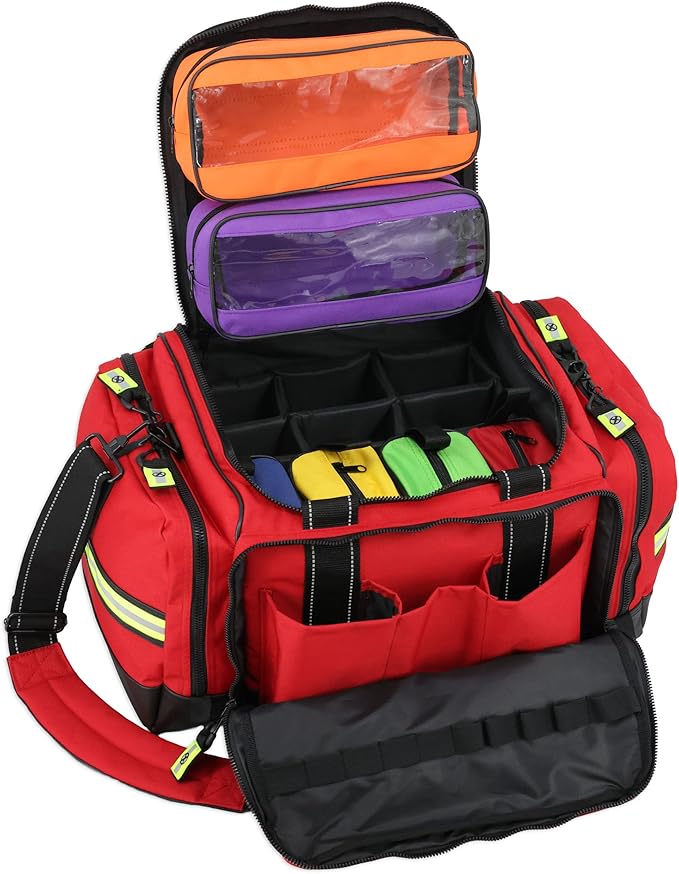 Lightning X Personalized EMT Trauma Bag – Large ALS Medical Bag with 6 Color-Coded Pouches MOLLE Panel Waterproof Bottom Reflective EMS Gear Custom Embroidered Name or Logo | LXMB35