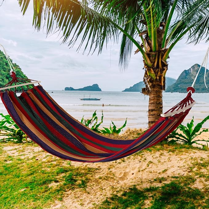 UPKOCH Portable Camping Hammock 200x80cm Canvas Single Outdoor Yard Hanging Bed with Anti-tip Design and Duckbill Buckle for Travel and Backyard Use