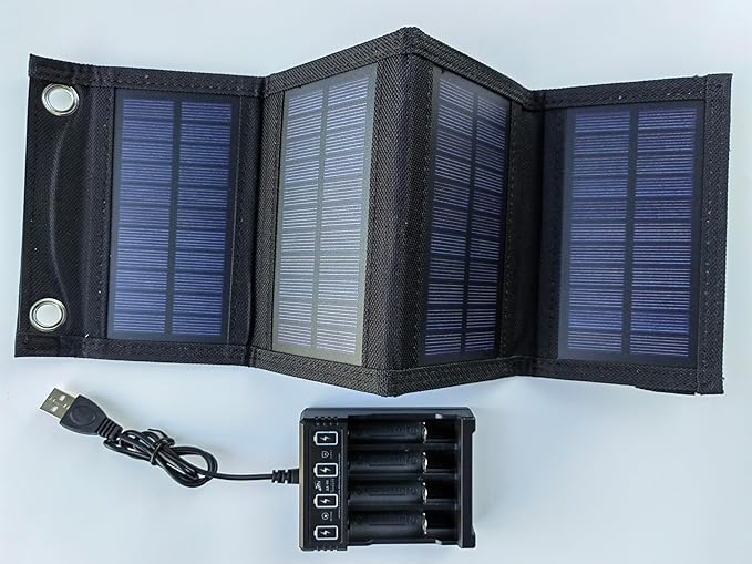 Solar Charger with 6 Watt Portable Solar Panel for 1.2V AA &amp AAA Ni-MH Ni-CD Rechargeable BatteriesWith 6 Watt Solar Panel and 4-Bay USB AA &amp AAA Charger