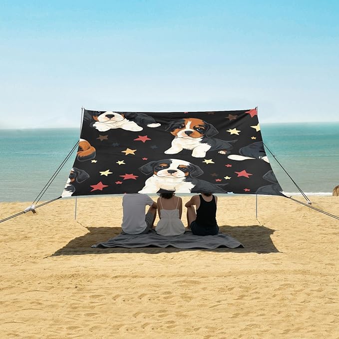 ALAZA Puppy Stars on Dark Beach Tent Sun Shelter Portable Canopy Sunshade for Outdoor Camping Picnics Backyard Fun 10x9 ft