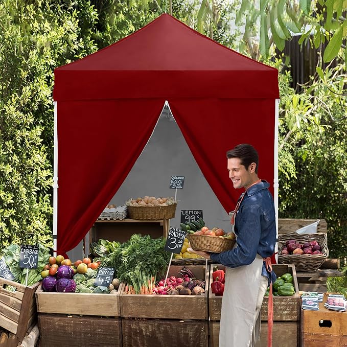 EAGLE PEAK 5x5 Instant Canopy with 4-Side Wall Panels Small Pop up Portable Canopy Tent with Carry Bag Light Weight Sun Shelter for Sports Camping and Beach Burgundy