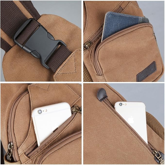 SIMU Sling Bag Pack Canvas Shoulder Sling Backpack Small Crossbody Chest Bag for ipad mini (black)