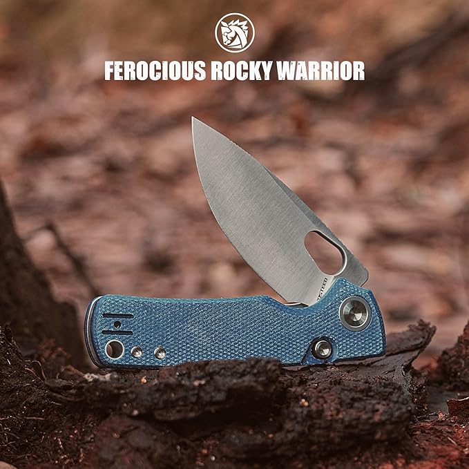 Vosteed Porcupine EDC Pocket Knife Lightweight Folding knife - 2.99 14C28N Steel Blade Thumb hole Blue Micarta Handle Top Liner Lock Knives for Camping Survival - A2605