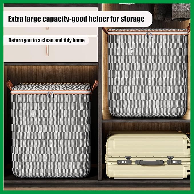 3 Pack Storage Bag for Clothes Foldable Closet Organizers Storage Containers Clothes Storage Bins with lids with Durable Handles Thick Fabric for Blanket Comforter Clothing Bedding (140L)