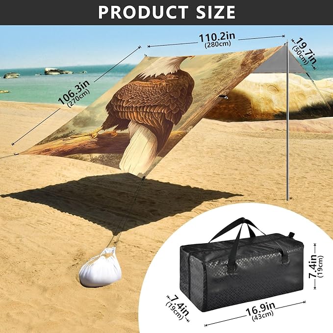 ALAZA Vintage American Eagles Bird Beach Tent Sun Shelter Portable Canopy Sunshade for Outdoor Camping Picnics Backyard Fun 10x9 ft