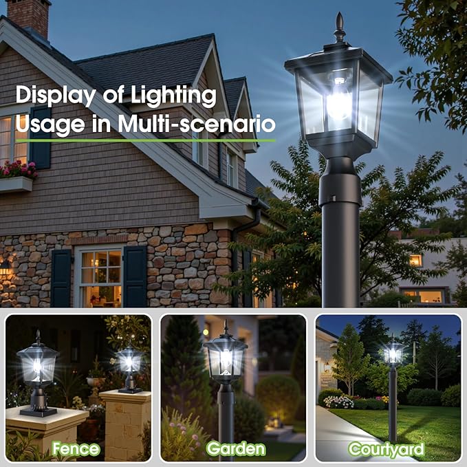 Greluna Solar Post Light Outdoor 60 Lumens Dusk to Dawn Lamp Post Light Solar Powered &amp Waterproof Fits 6x6 Wooden Posts 3 Inch Poles for Garden Pathway Driveway Fence &amp Yard（Cool Whit