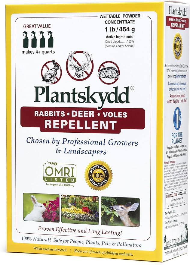 Plantskydd Animal Repellent - Repels Deer Rabbits Elk Moose Hares Voles Squirrels Chipmunks and Other Herbivores Wettable Powder Concentrate - 1 LB Box - Makes 1 Gallon Liquid (PSP-R1)