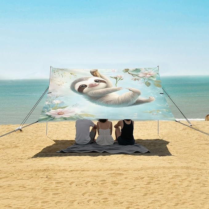 ALAZA Beautiful Sloth Beach Tent Sun Shelter Portable Canopy Sunshade for Outdoor Camping Picnics Backyard Fun 10x9 ft