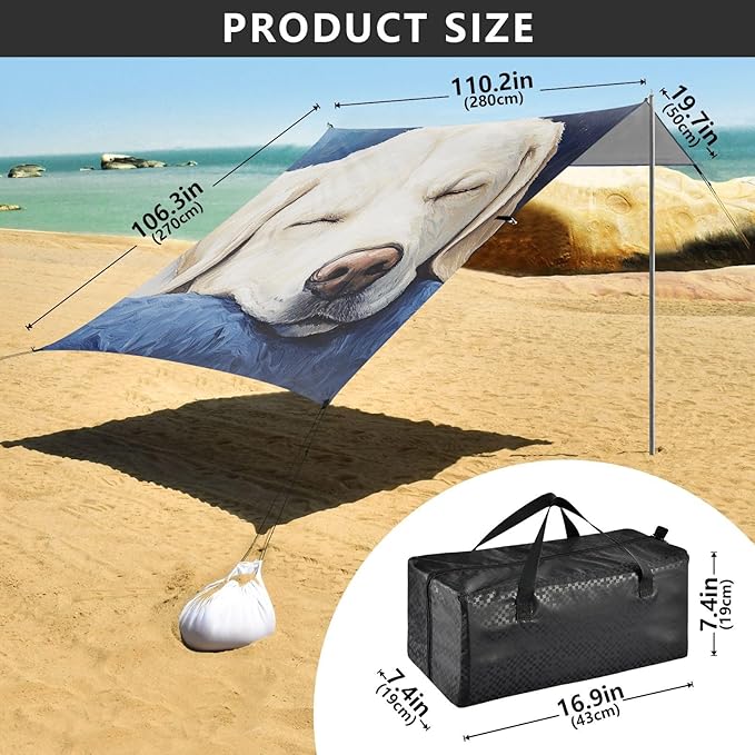 ALAZA Watercolor Labrador Sweet Dreams on Blue Beach Tent Sun Shelter Portable Canopy Sunshade for Outdoor Camping Picnics Backyard Fun 10x9 ft