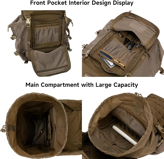 EXCELLENT ELITE SPANKER 40L Camping Hiking Backpack for Men and Women Tactical Military Backpack Large Rucksack Assault Pack Bag for Outdoor Camping HikingTravel Backpacking(Coyote Brown)