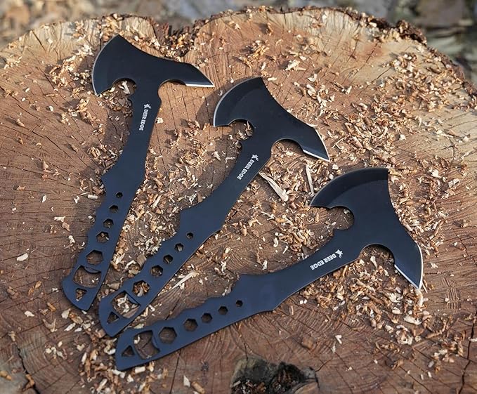 11.5 Throwing Axe Set – Professional Throwing Axe Pack of 6 - Chopping Hatchet with Nylon Sheath – Small Outdoor Camp Hatchet for Axe Throwing Game - Black