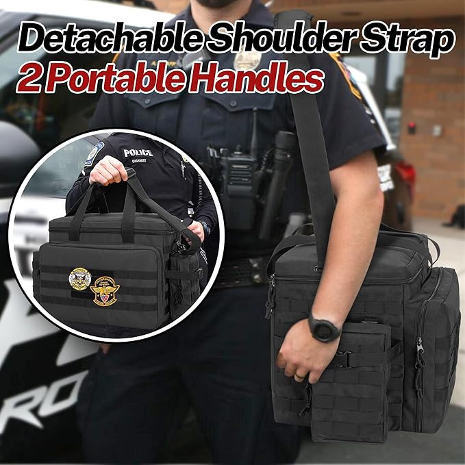 samdew Patrol Bag Law Enforcement Duty Bag for Police Equipment with 2 Detachable MOLLE Pouches &amp Laptop Layer (up to 15.6) Bailout Tactical Organizer for Car Front Seat Black