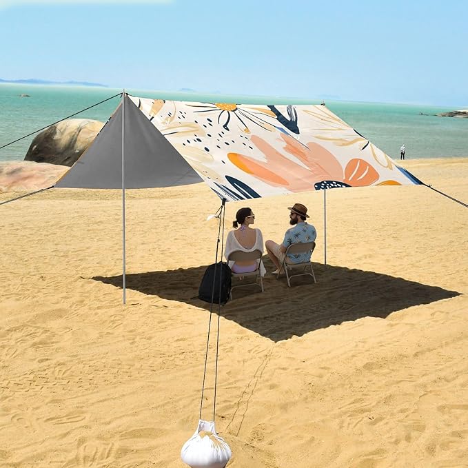 ALAZA Abstract Boho Daisy Beach Tent Sun Shelter Portable Canopy Sunshade for Outdoor Camping Picnics Backyard Fun 10x9 ft