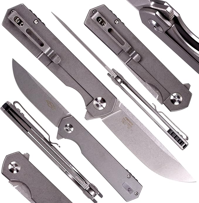 Firebird GANZO FH12-SS Pocket Folding Knife D2 Steel Blade All Steel Handle with Clip Outdoor Camping EDC Utility Pocket Knife (Grey)