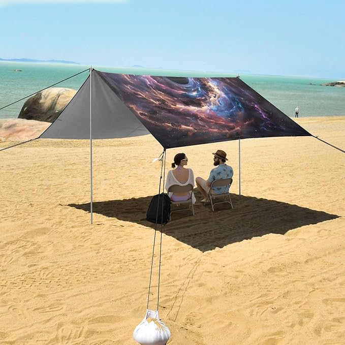ALAZA Black Hole Nebula Beach Tent Sun Shelter UPF50+ Protection Beach Shade Canopy w/ 4 Sandbags for Outdoor Camping Fishing Backyard Fun Picnic 10x9 ft