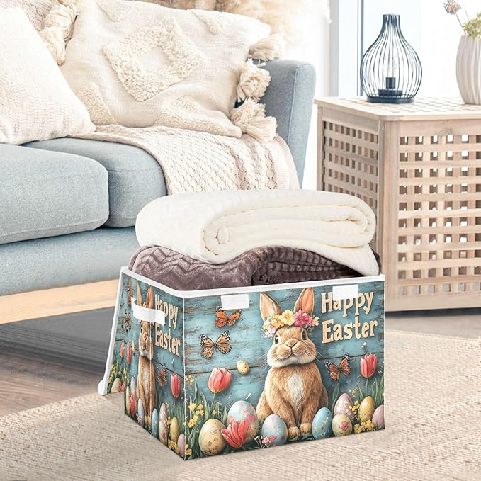 senya Easter Baskets Collapsible Storage Bins with Lids Rabbit Bunny Egg D Storage Boxes Clothes Baskets for Organizing