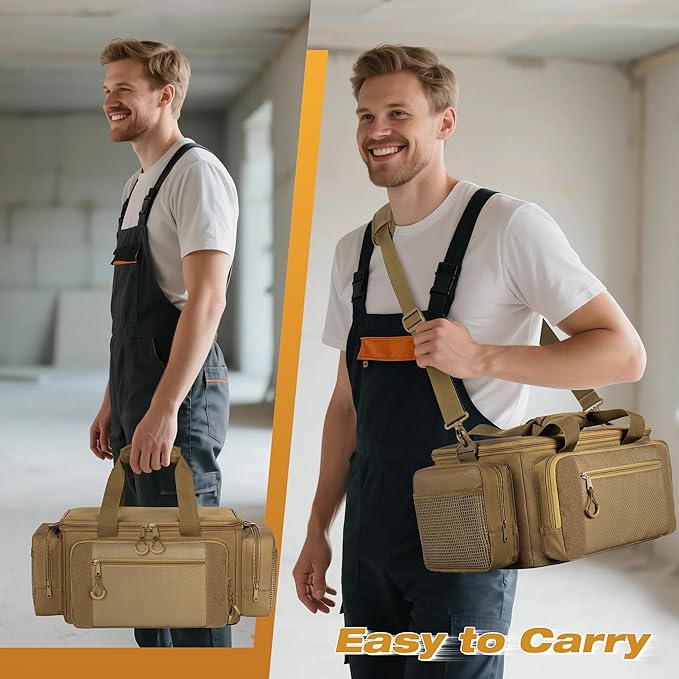 Tactical Tool Bag with Anti-friction Bottom Hand Tool Tote Storage Organizer for Men Small Range Bag for Electricians Carpenters Mechanics and Repairman Khaki