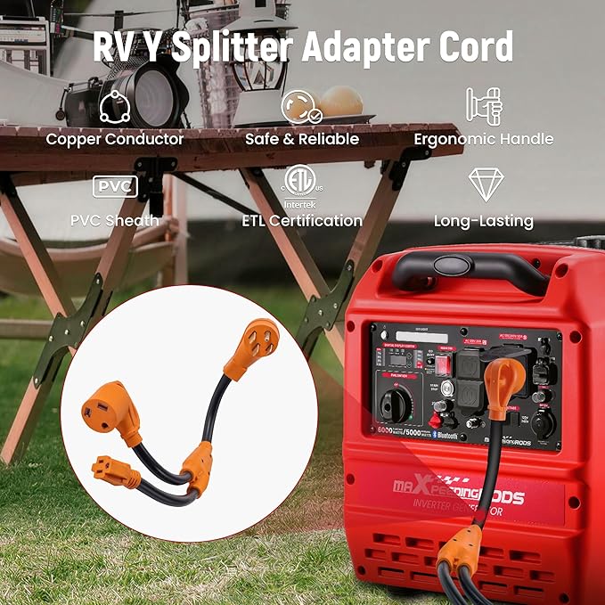maXpeedingrods RV Y Adapter Power Cord NEMA 14-50P to TT-30R &amp 5-15R Y-Adapter 50 Amp to 30Amp &amp 15Amp RV Power Splitter Cord for RV Trailer Household Appliances
