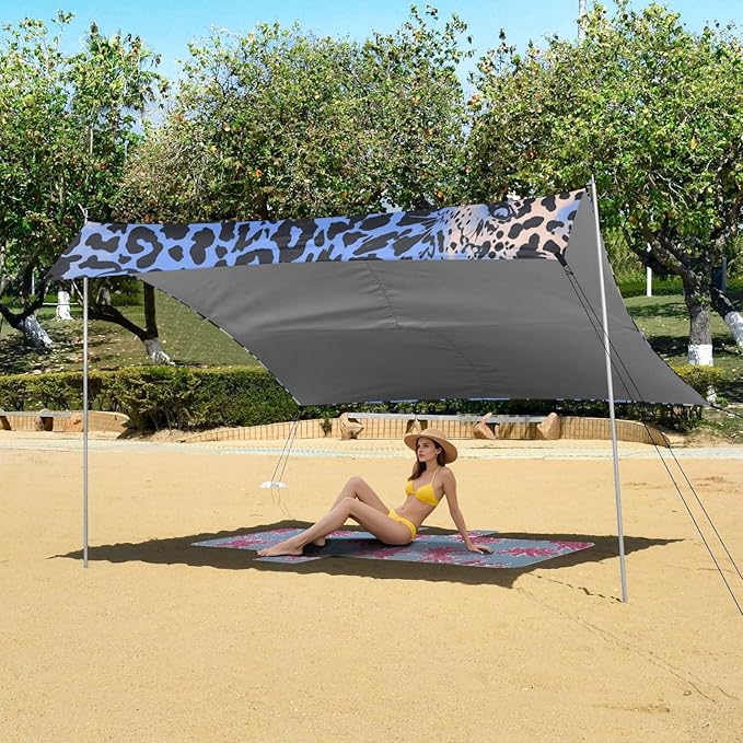 Animal Print Style Blue Beach Cabana Tent UPF50 Easy Setup Portable Sun Shelter with Sturdy Poles Sandbags and Shovel for Camping Trips Fishing Backyard Fun or Picnics
