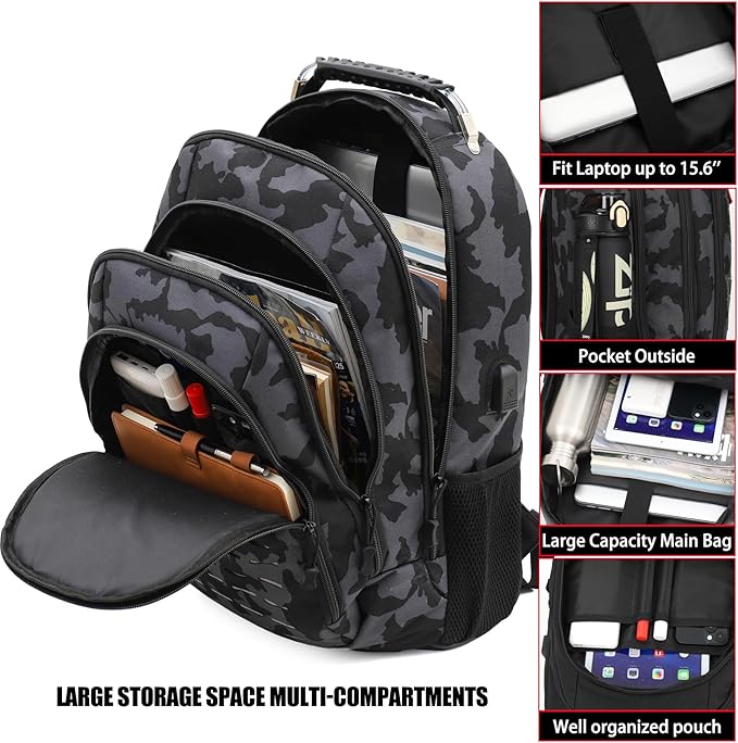 Camo BackpackSmall Tactical Backpack for outdoorMilitary Teen Boys Backpacks for School with USB Charging Port40L