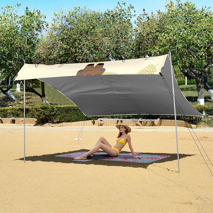 ALAZA Cartoon Highland Cattle Pattern Beach Tent Sun Shelter Portable Canopy Sunshade for Outdoor Camping Picnics Backyard Fun 10x9 ft