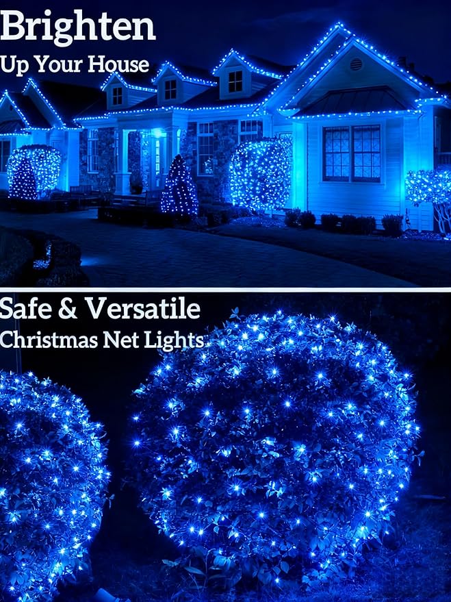 Led Christmas Net Lights for Bushes 132LED 6FT x 6FT Connectable UL Certified Net Lights for Bushes Tree Shrubs Xmas Trunk Green Wire Christmas Decorations