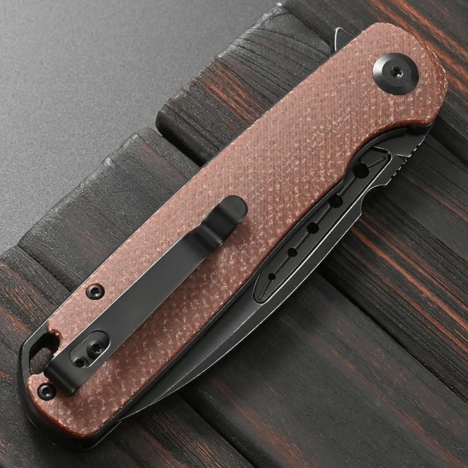 Sitivien ST131 Folding KnifeD2 Blade Micarta Handle EDC Tool Knife with Liner Lock for Outdoor Camping Hiking Fishing(Brown)