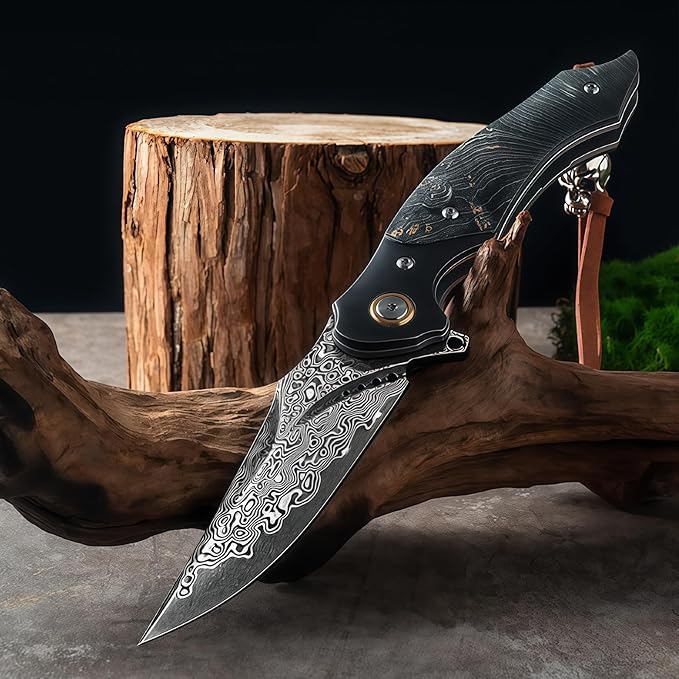 Damascus Steel Folding Knife Personalized Engraving Outdoor Gear Hunting &amp Knives &amp Tools Damascus Hunting Knife with Leather Sheath HRC 60 Mexican Rosewood Handle Knives Men Gifts