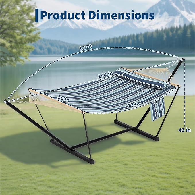 GarveeLife Outdoor Double Hammock with Heavy Duty Adjustable Steel Stand Portable 2 Person Hammock for Patio Garden Beach Backyard