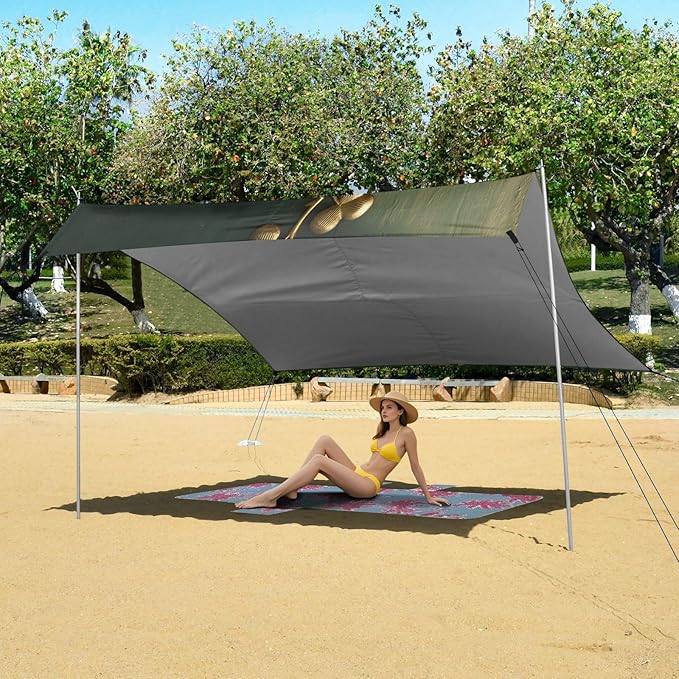 xigua St. Patrick's Day Beach Tent Sun Shelter with Carrying Bag - Silver Coated Oxford Fabric Beach Canopy for Beach Camping Fishing - Includes Windproof Ropes Sandbags &amp Stakes