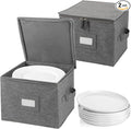 popoly China Storage Containers Hard Shell Inside 10 W x 8 H Salad Plate Storage Containers for Dishes Dinnerware with 24 Felt Dividers Hold 24 Plates Foldable and Stackable (2 Pack Grey)